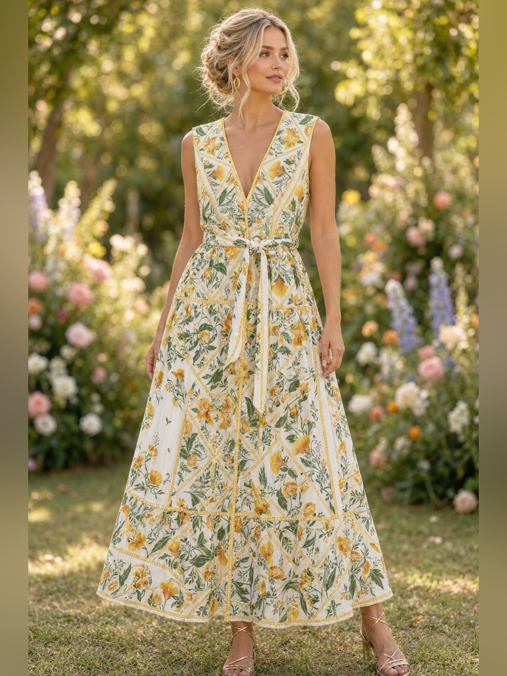 NWT Antonio Melani x Style by Simkins Hannah Floral Maxi Dress 10 Yellow
